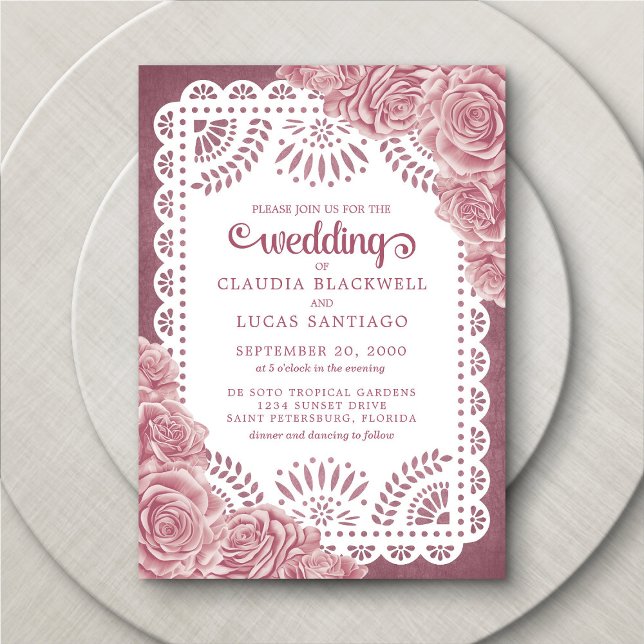 Convite Papel Picado Dusty Rosa Wedding (Criador carregado)
