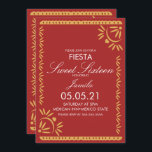 Convite Papel Picado Fiesta Sweet 16 Mexicano Scallop Blue<br><div class="desc">Sweet 16 Fiesta Invitation-Mexicano Papel Picado Border with Hearts and Florals</div>