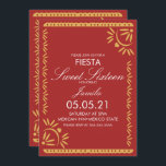 Convite Papel Picado Fiesta Sweet 16 Mexicano Scallop Blue<br><div class="desc">Sweet 16 Fiesta Invitation-Mexicano Papel Picado Border with Hearts and Florals</div>