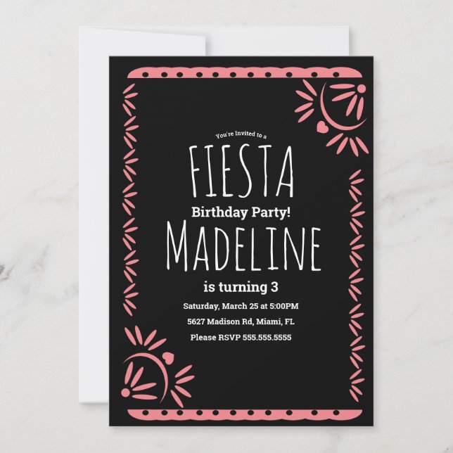 Convite Papel Picado Mexicano Birthday Fiesta Floral Borde (Frente)
