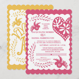 Convite Papel Picado Mexicano Fiesta Casamento Amarelo Ros
