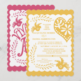 Convite Papel Picado Mexicano Fiesta Wedding Banner Dourad