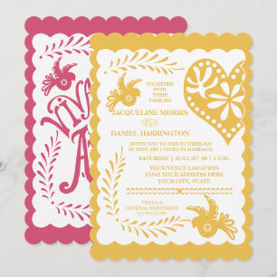 Convite Papel Picado Mexicano Fiesta Wedding Banner Dourad