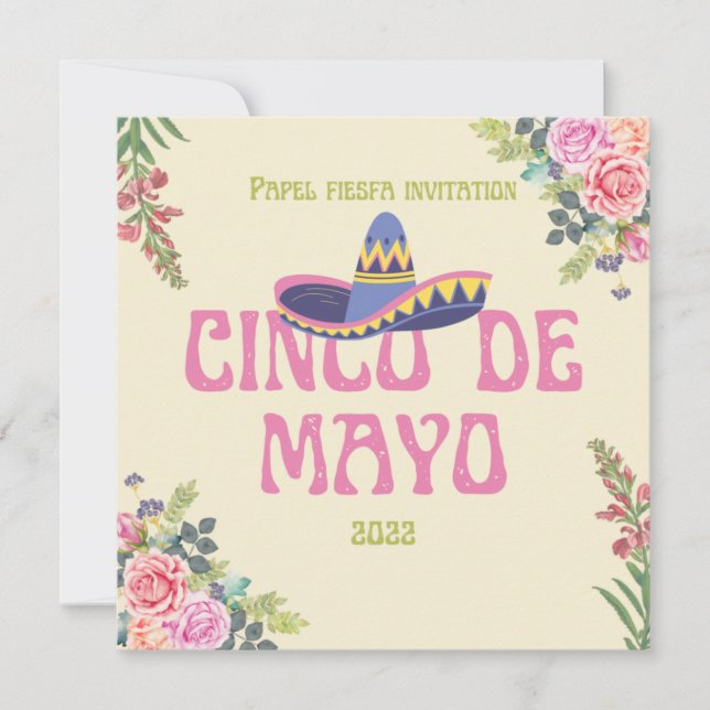 Convite Papel Picado Mexicano Florals Fiesta (Frente)