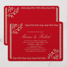 Convite Papel Picado Mexicano Red Kraft Casamento Botânico