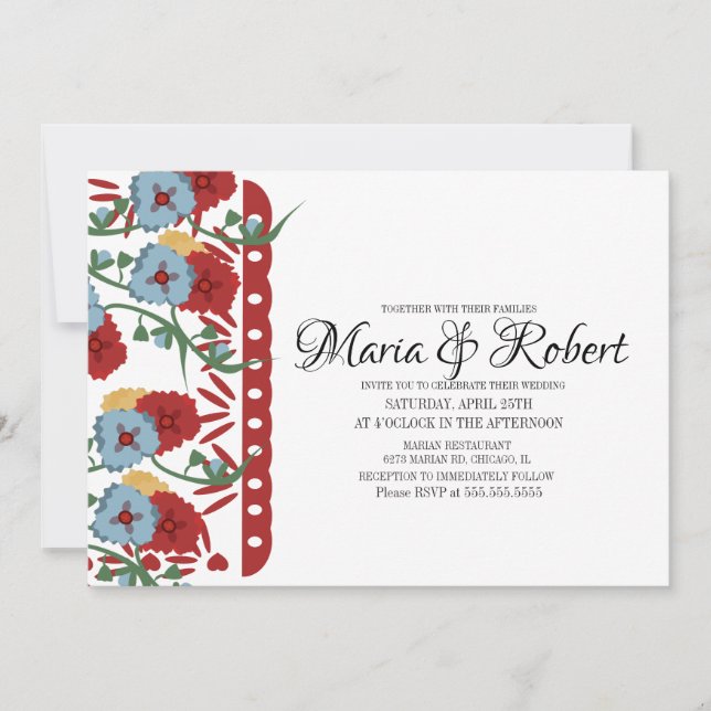 Convite Papel Picado Mexicano Wedding Greenery Vine Floral (Frente)