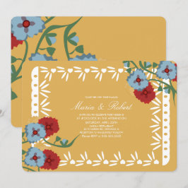 Convite Papel Picado México Botânico Floral Festa Amarelo