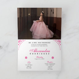Convite Papel Picado Mis Quince Años de Rosa Quente