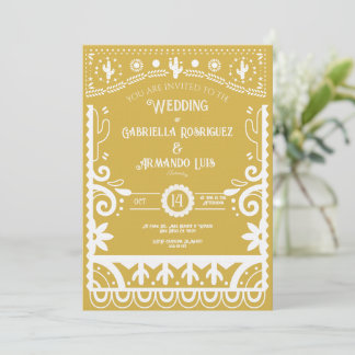 Convite Papel Picado Mustard Yellow & White Wedding 