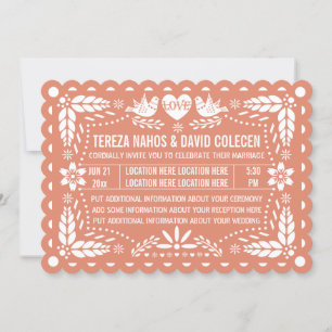 Convite Papel picado no amor pássaros no casamento