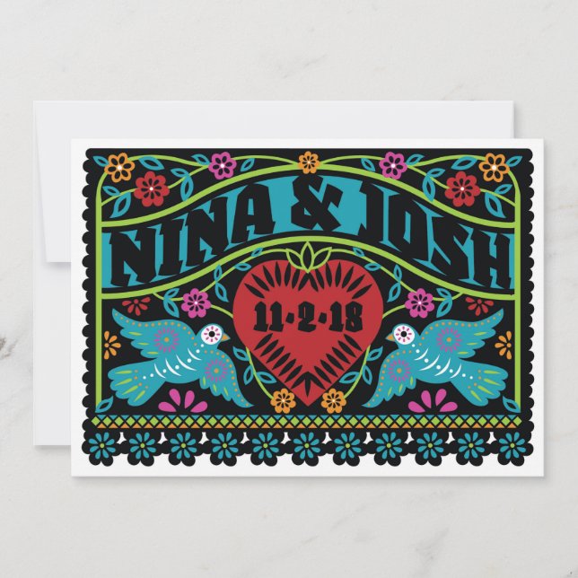 Convite Papel Picado Personalizado para Casais Apaixonados (Frente)
