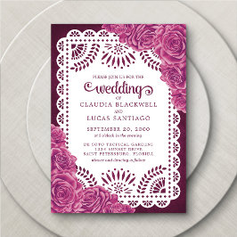Convite Papel Picado Rosa Pink Burgundy Casamento