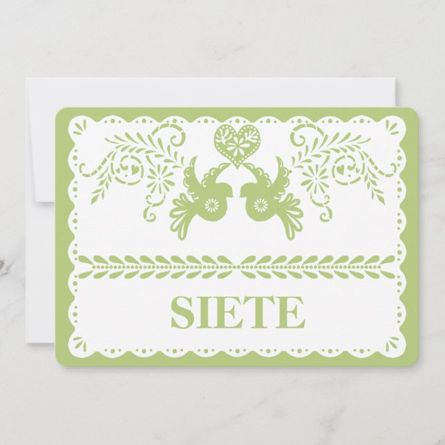 Convite Papel Picado Siete Sete Número de Mesa Dourado Fes (Frente)