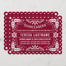 Papel picado vermelho e branco da borda Quinceañer