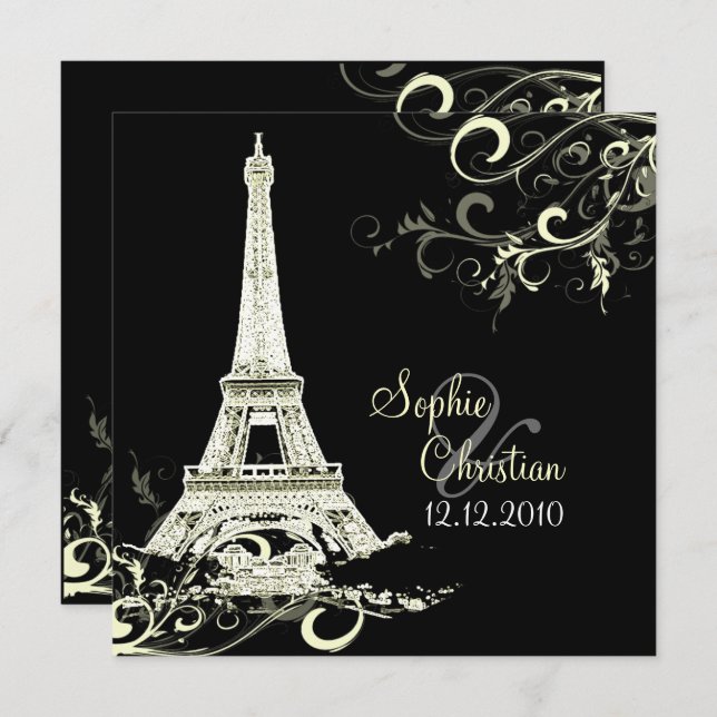 Convite PAPEL PixDezines DIY LA TOUR EIFFEL+SWIRLS/LUXE (Frente/Verso)
