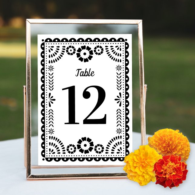 Convite Papel Preto e Branco Picado Número da Tabela de Ca (Criador carregado)