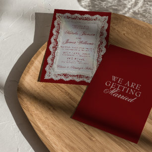 Convite Papel Renda Borgonha Dinheiro Antigo Doily Casamen