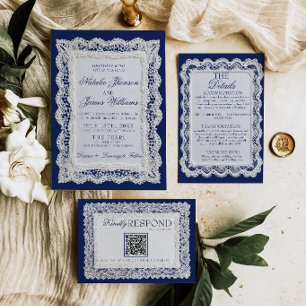 Convite Papel Renda Royale Azul Dinheiro Antigo Doily Casa