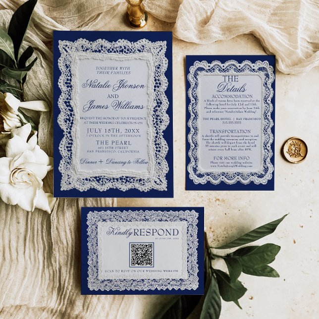Convite Papel Renda Royale Azul Dinheiro Antigo Doily Casa (Criador carregado)