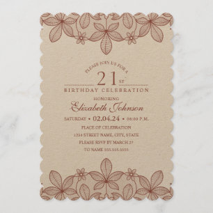 Convite Papel Russo Lace Kraft do Partido aniversário de 2