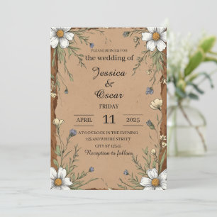 Convite Papel Rustic Kraft com Casamento de Flores Selvage