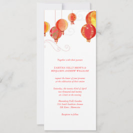 Convite Papel Vermelho Lanternas Longo Casamento Vertical