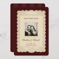 Papel Vinho com Renda Vintage para Salvar a Data