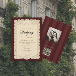 Convite Papel Vintage em Renda Bordeaux Casamento