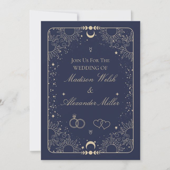 Convite Papelaria de Casamento Celestial e Astrologia (Frente)