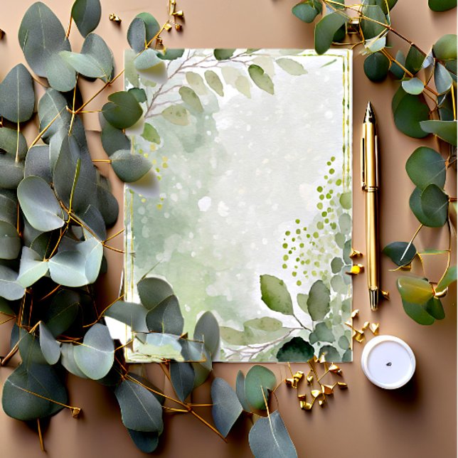 Convite Papelaria de casamento em aquarela verde e dourado (Criador carregado)