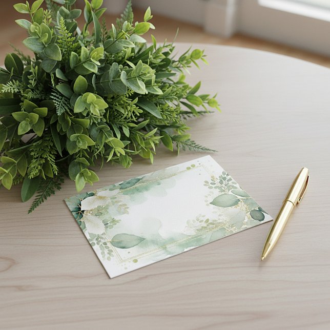 Convite Papelaria de casamento em aquarela verde e dourado (Criador carregado)
