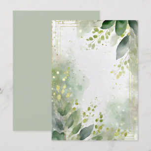 Convite Papelaria de casamento em aquarela verde e dourado