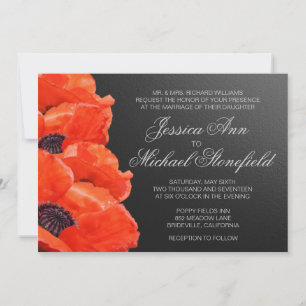 Convite Papoila Flores Laranja Negra Chalkboard Casamento
