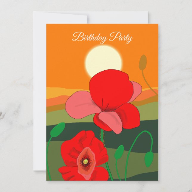 Convite Papoila Vermelha no Sunset Botânico Personalizado (Frente)
