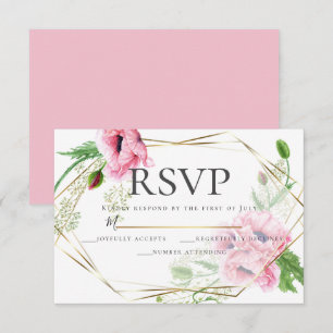 Convite Papoilas e folha do rosa da aguarela de RSVP  
