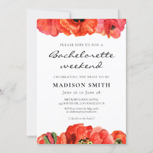 Convite Papoilas vermelhas aquarela Fim de semana de Bache