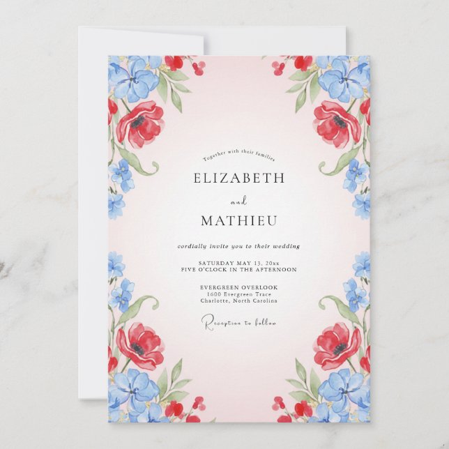 Convite Papoula de Milho Vermelha Casamento (Frente)