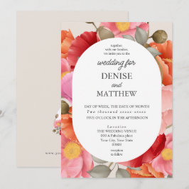 Convite Papoula em Aquarela sobre Fundo Bege Cameo