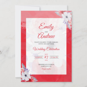 Convite Papoula Vermelha Branca Elegante Floral Aquarela C
