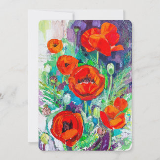 Convite Papoulas Vermelhas Arte Impasto Floral
