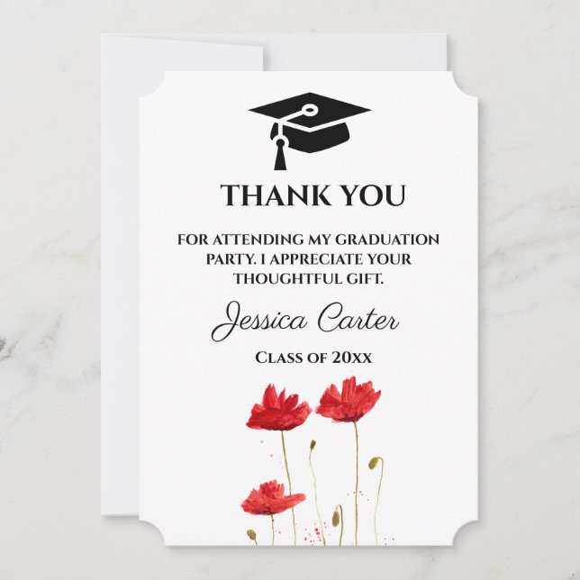 Convite Papoulas Vermelhas Florais Agradecimento de Format (Frente)