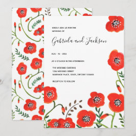 Convite Papoulas vermelhas florais casamento moderno