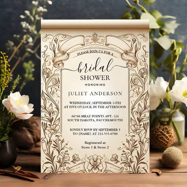 Convite Papyrus Vintage Vellum Overlay Chá de panela (Criador carregado)