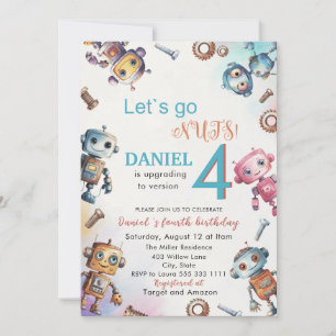 Convite Par de Nascimento do Bebê Robô Pequeno Elegante