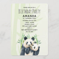 Par de Panda Bonito no Bambu Watercolor Aniversári