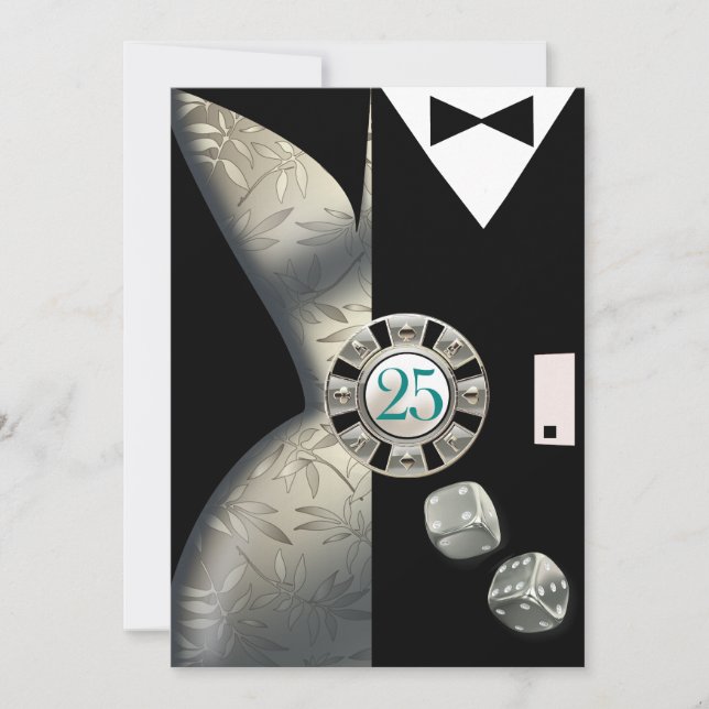 Convite Par Deco Casal 25º Aniversário | prata (Frente)