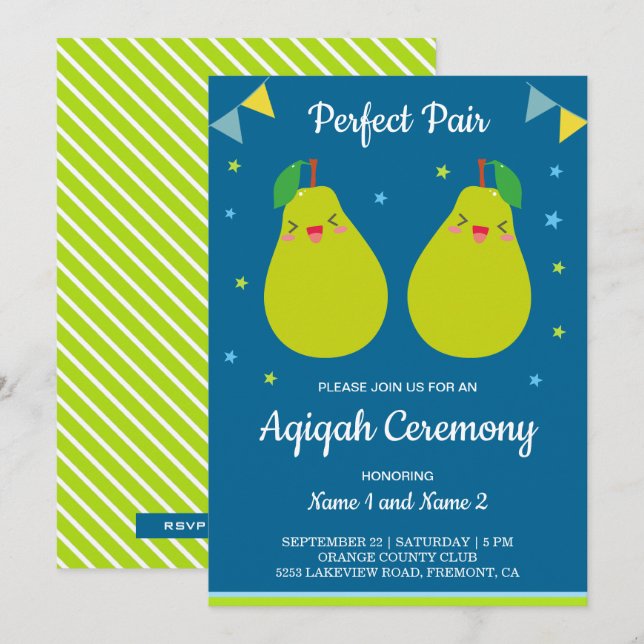 Convite Par Perfeito Gêmeos Pérola Fofa Aqiqah (Frente/Verso)