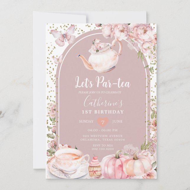 Convite Par-tea Aniversário Festa de Chá Menina Abóbora (Frente)