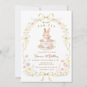 Convite Par-Tea Bunny 1º aniversário flor silvestre