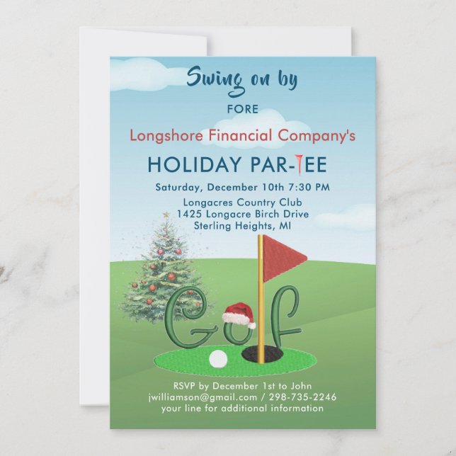 Convite Par-Tee do Tema do Golfe de Natal Comercial (Frente)